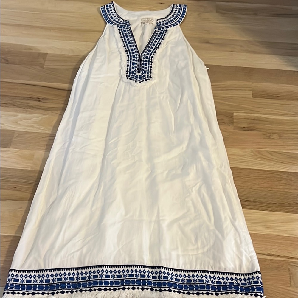 White Dress with Blue Embroidery